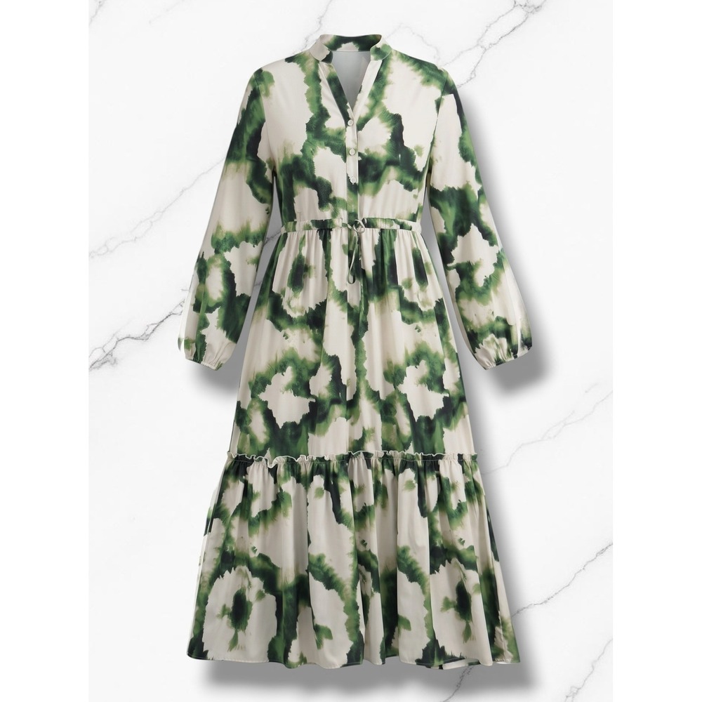 Green Watercolor Tie Dye Tiered Maxi Dress Size L